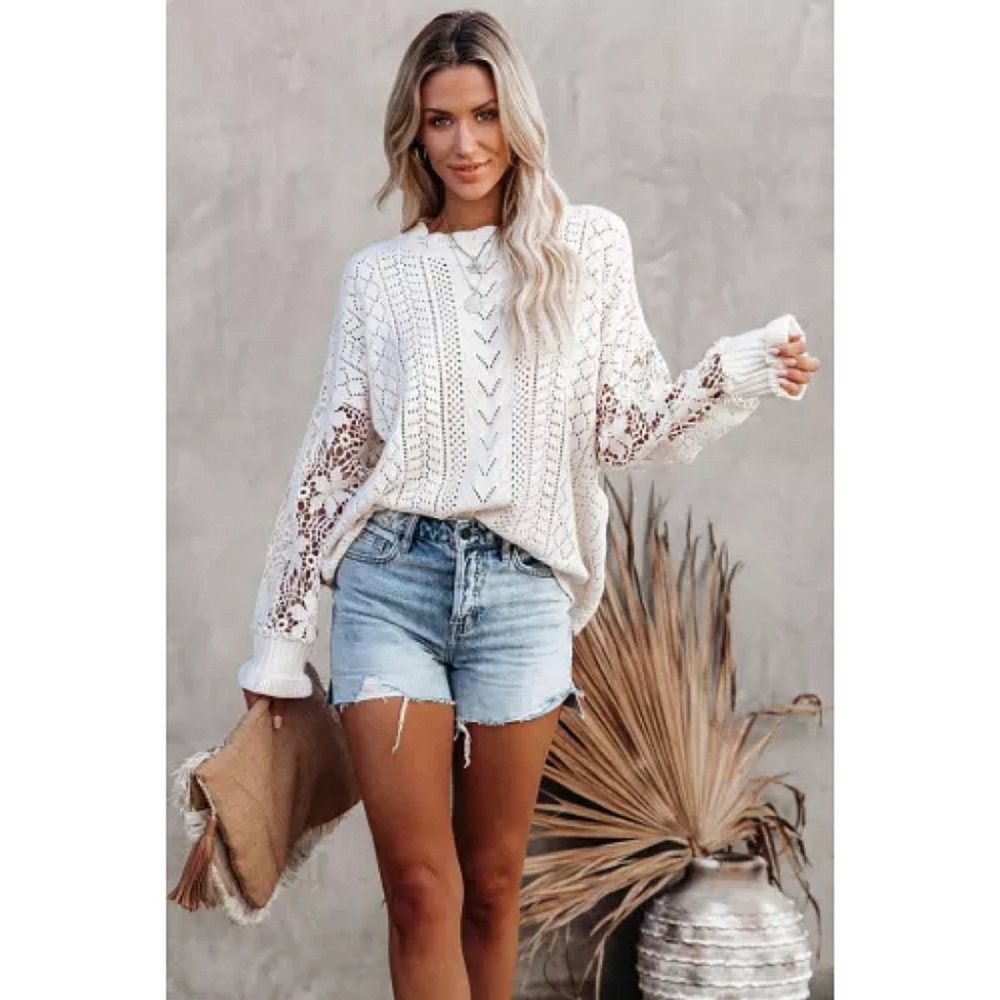 LAST ONE! Plus Size ANGEL Lace Crochet Knit Sweater - Picture 4 of 8